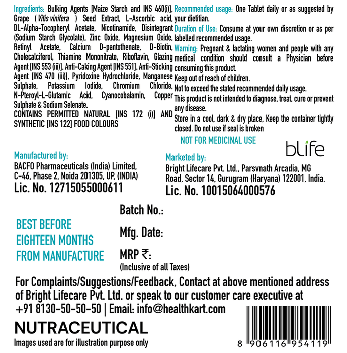 HealthKart HK Vitals Zinc Complex Multivitamin, Multimineral with Grape Seed Extract Tablet